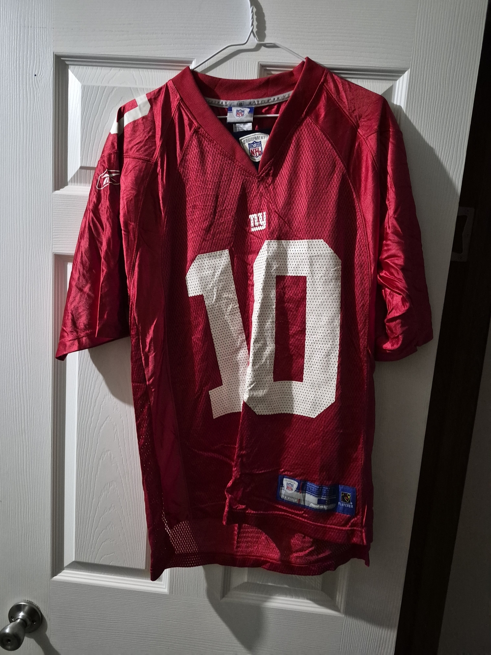 Reebok Red and White Football Jersey #10. Eli Manning